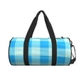 thumbnail image 2 of YFYANG Large Capacity Canvas Gym Bag for Men and Women, Light Blue Plaid Pattern Round Portable Travel Bags for Sports Fitness, 2 of 8