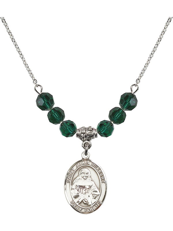 Bonyak Jewelry 18 Inch Rhodium Plated Necklace w/ 6mm Sterling Silver Beads and Saint Julia Billiart Charm 