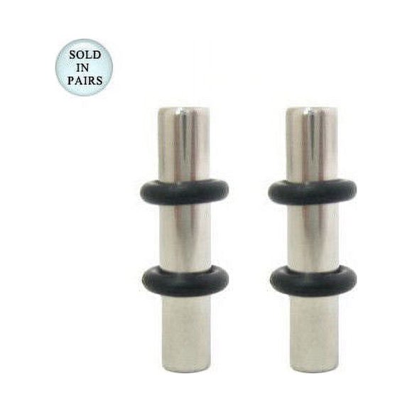 Surgical Steel Ear Plugs with Rubber O-Rings - 6 Gauge