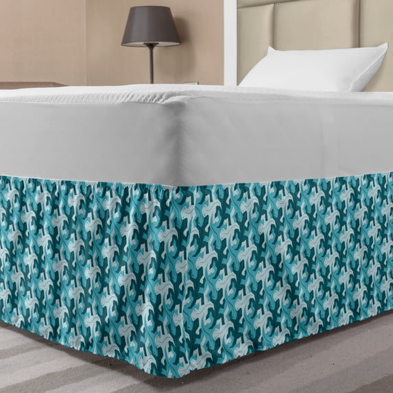 Salamander Bed Skirt, Monochromatic Design of Reptile Animal Forms Repetitive Design, Elastic Bedskirt Dust Ruffle Wrap Around for Bedding Decor, 4 Sizes, Petrol Blue and Sky Blue, by Ambesonne