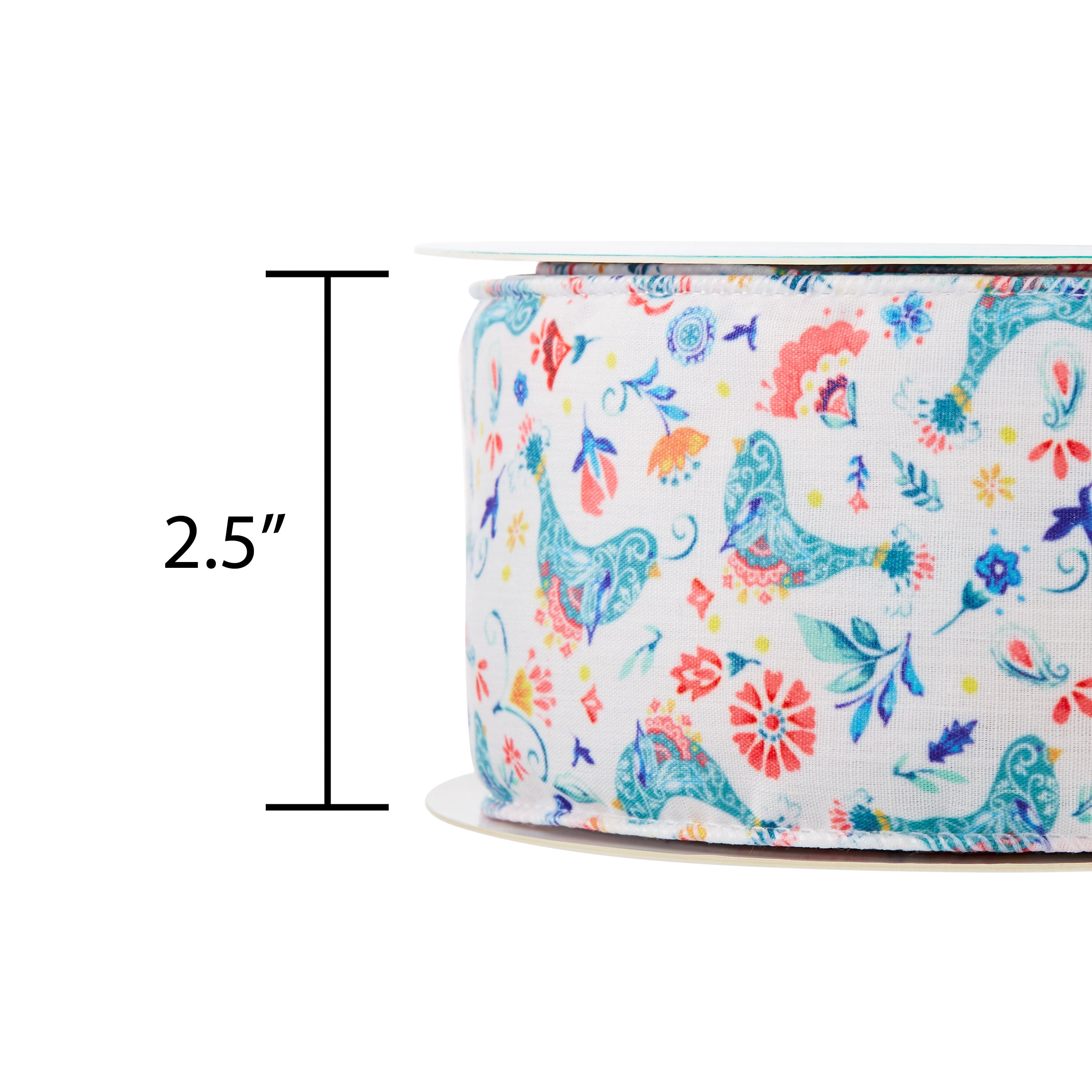 The Pioneer Woman Mazie Bird Polyester Merrow Wire Edge Ribbon, 2.5" x 25 Yards