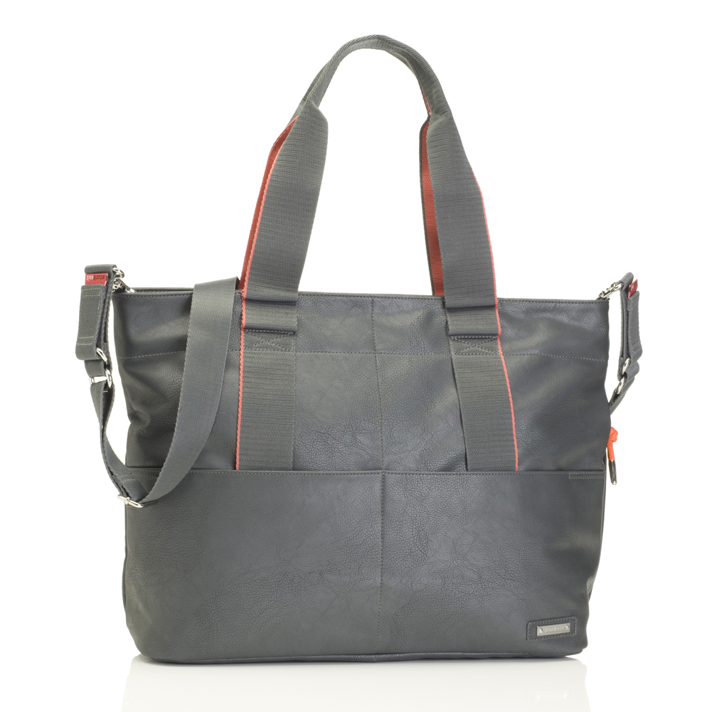 grey leather diaper bag