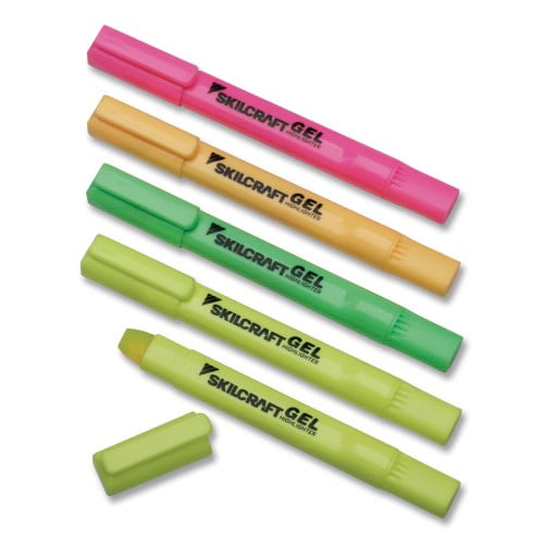 New AbilityOne 7520016919223 SKILCRAFT Gel Highlighter, Assorted Ink Colors, Chisel Tip, Assorted Barrel Colors, 5/Pack,Each