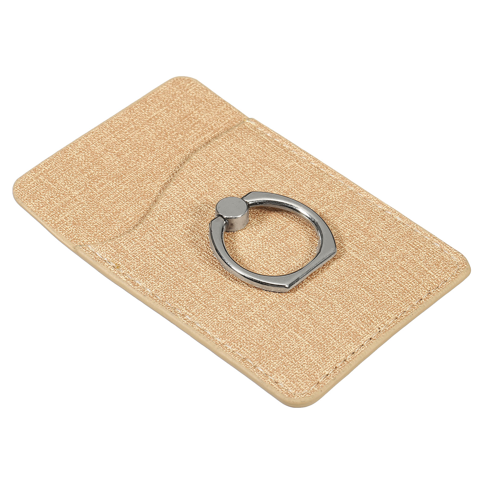 Cell Phone Card Holder with Stand Ring, Leather Sleeve Adhesive Pocket