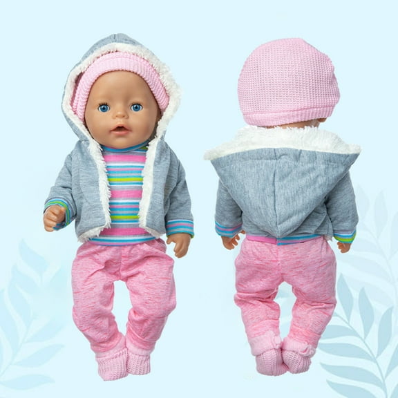 ufehgfjh 18 Inch Winter Doll Sweater Thick Coat Colorful Strip Splicing Set Jumpsuit Reborn Doll Clothing Accessories