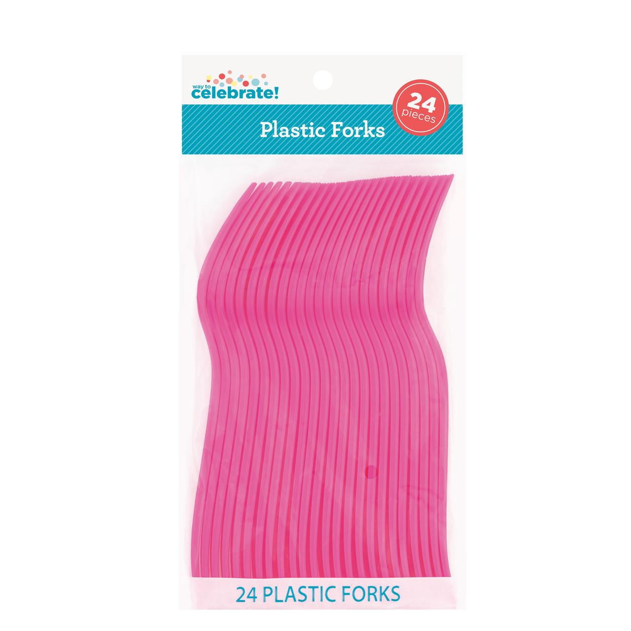 24 Count Pink Disposable Plastic Forks by Way To Celebrate