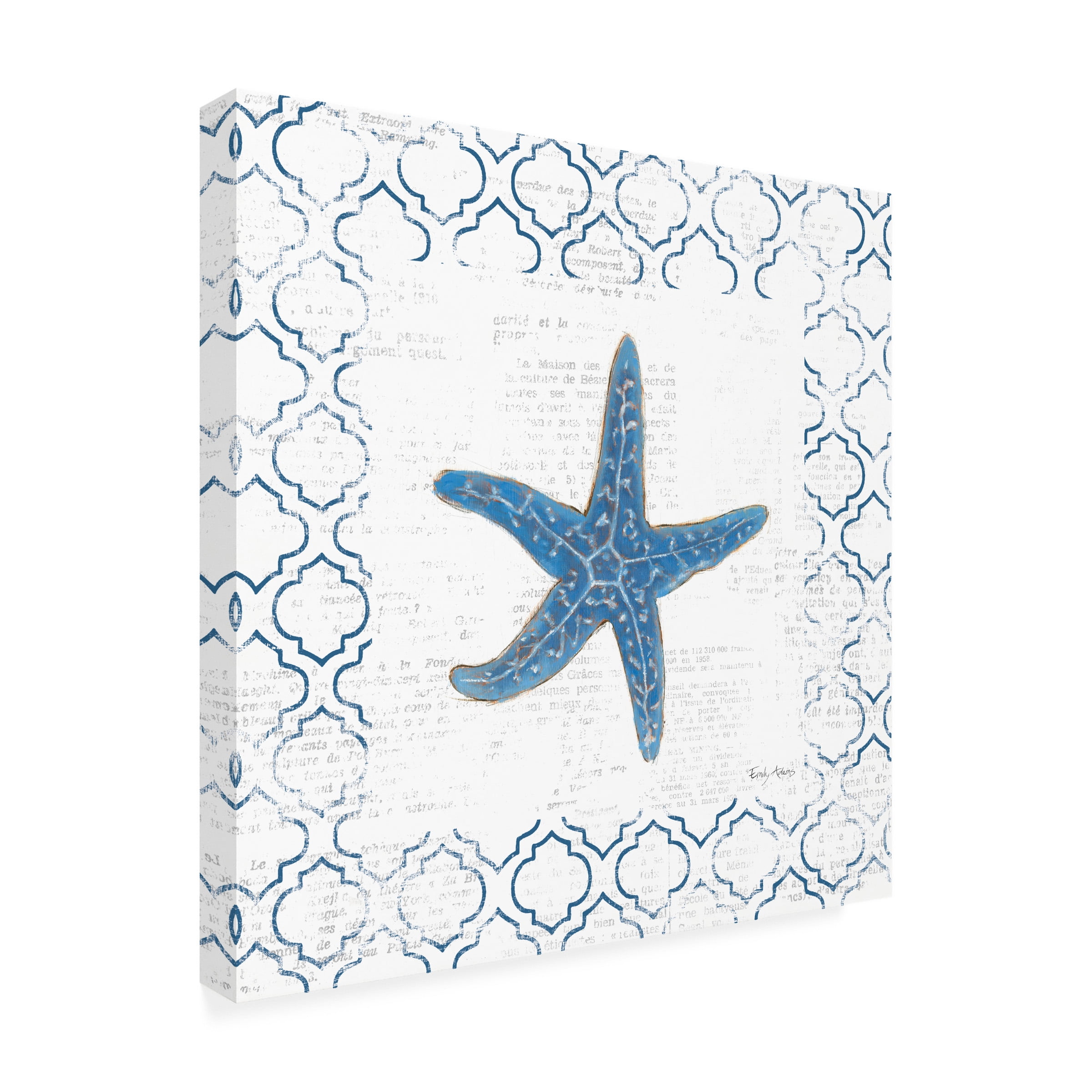 Emily Adams 'Navy Starfish on Newsprint' Canvas Art