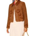 thumbnail image 2 of Chaqueta Corta de de Gamuza Sintética con Parches Florales para Mujer, Abrigo de Otoño con Botones Amarillo-Marrón M, 2 of 8