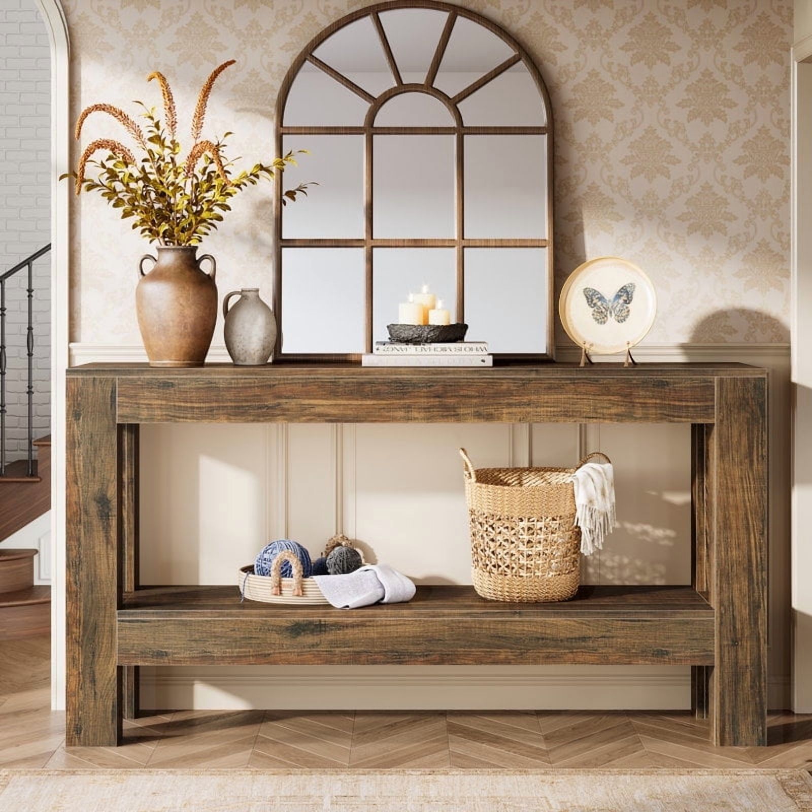 Tribesigns 62.99" Long Wood Console Table, Farmhouse 2-Tier Entryway Table Sofa Table