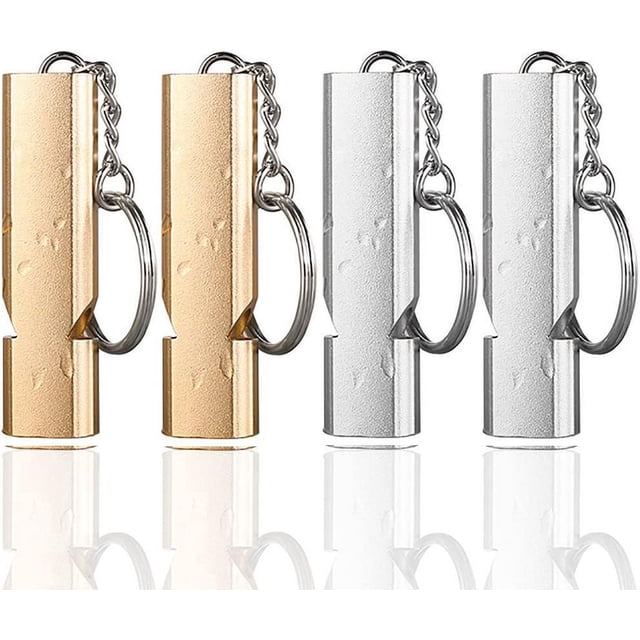 4 Pcs Survival Whistle, Double Tubes Aluminum Emergency Whistle, Emergency Signaling Whistles for Camping Lifeguard Exploration