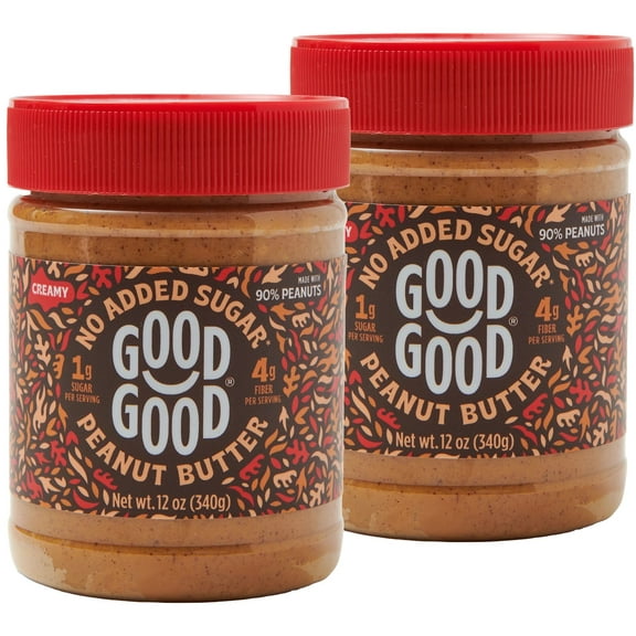 GOOD GOOD Creamy Peanut Butter, No Added Sugar, 12 oz, 2 Pack