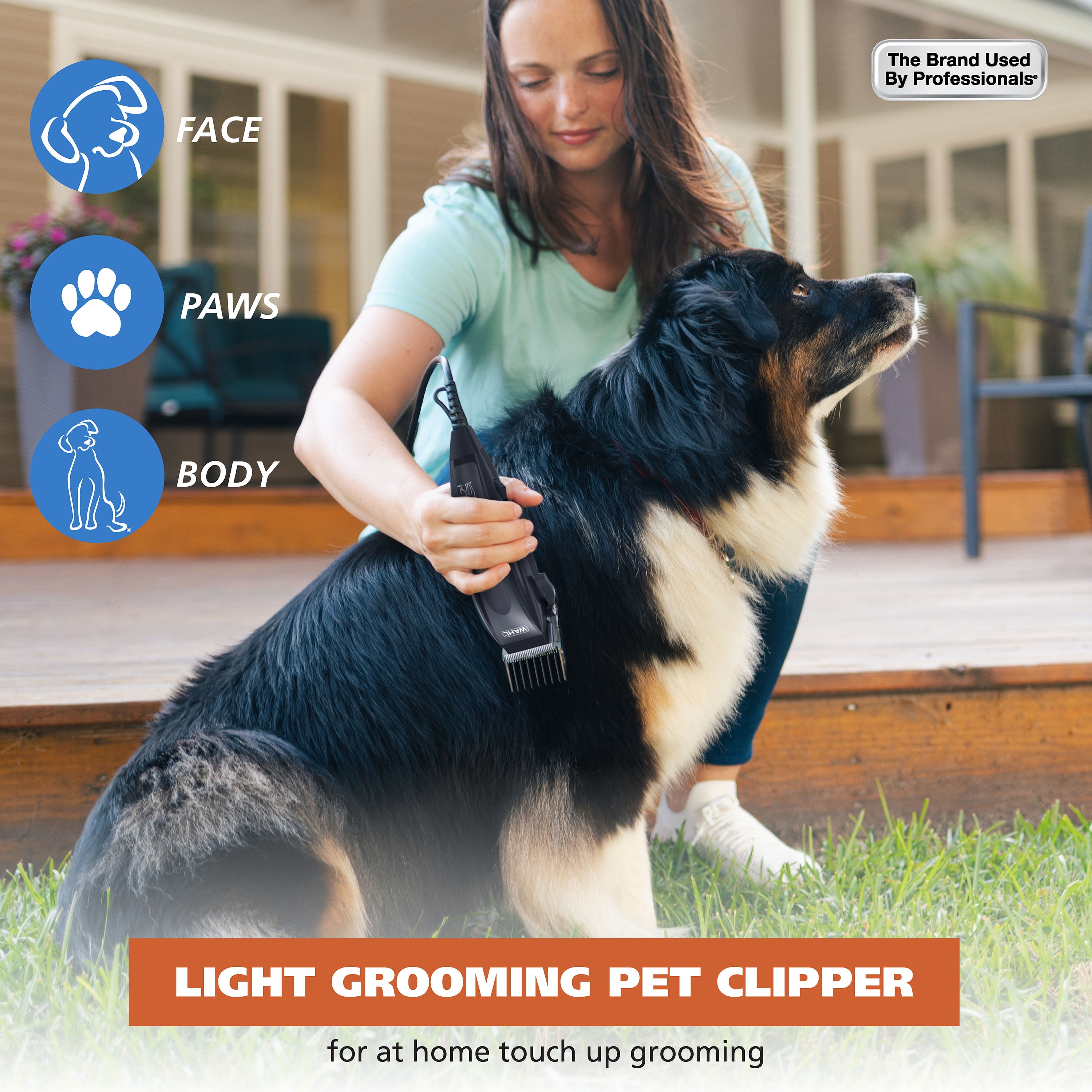 Wahl Basic Series Touch up Corded Pet Clipper, 10 Piece Dog Grooming Kit Black - 9653-1101