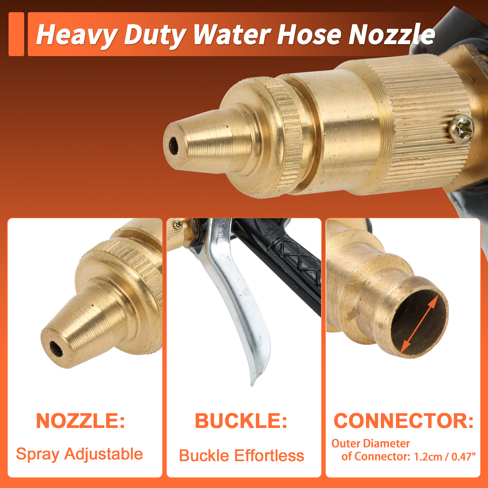 Unique Bargains Heavy Duty Water Hose Nozzle High Pressure Car Garden Hose Nozzle Adjustable Hand Sprayer for Gardening Vehicle Iron Copper Black 1 Pc