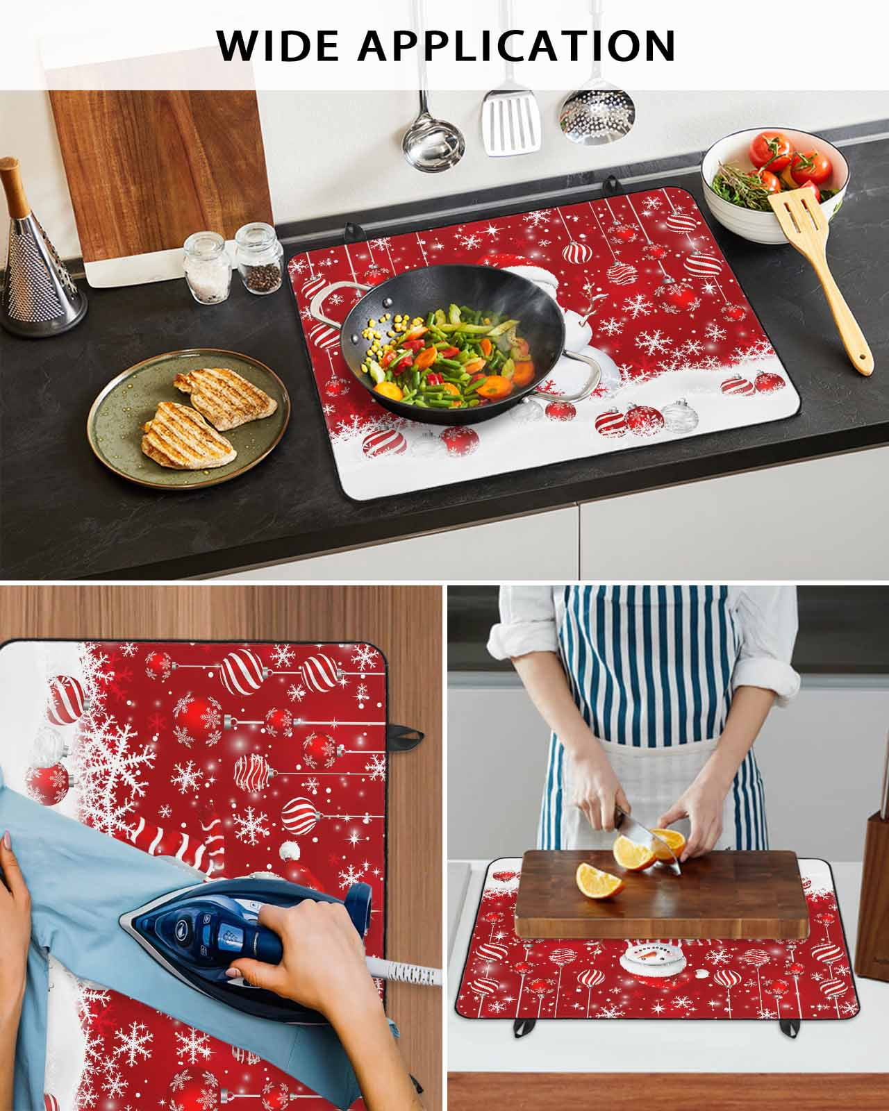 Large Induction Cooktop Protector Mat Red Snowman Christmas Stove Top Covers for Electric Stove, Xmas Balls Snowflake Decorative Stove Burner Cover Mats, Glass Top Stove Cover