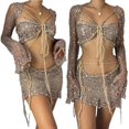 thumbnail image 2 of Sparkling Sequined Beachwear Hollowed Knit Tube Top and Short Skirt Swimsuit Set with Crochet Shrug Coverup for Women, 2 of 9