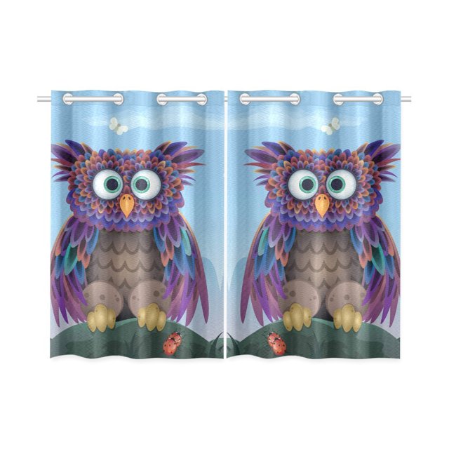 ABPHQTO Cute Vector Búho Cortina de ventana Cortina de cocina 65x90 cm (Dos piezas)