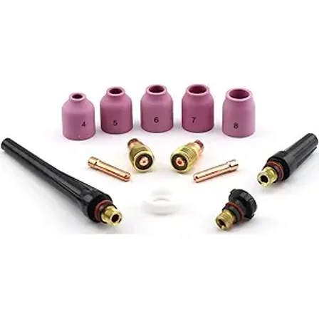 WeldingCity TIG Welding Torch Accessory Kit Stubby Setup (1/16-3/32) Collet-Gas Lens-Ceramic Cup-Gasket-Back Cap for Torch 17, 18 and 26 Weldcraft Miller Lincoln Hobart ESAB