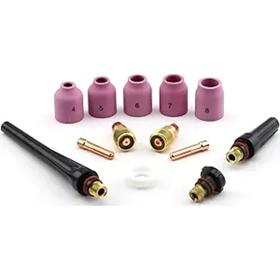 WeldingCity TIG Welding Torch Accessory Kit Stubby Setup (1/16-3/32) Collet-Gas Lens-Ceramic Cup-Gasket-Back Cap for Torch 17, 18 and 26 Weldcraft Miller Lincoln Hobart ESAB