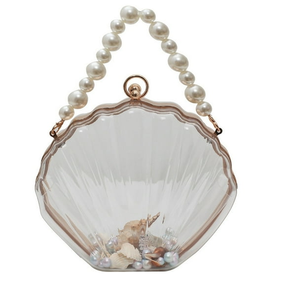 Yokua Women Transparent Handbag Shell Shape Crossbody Bag Beads Chain Shoulder Bag
