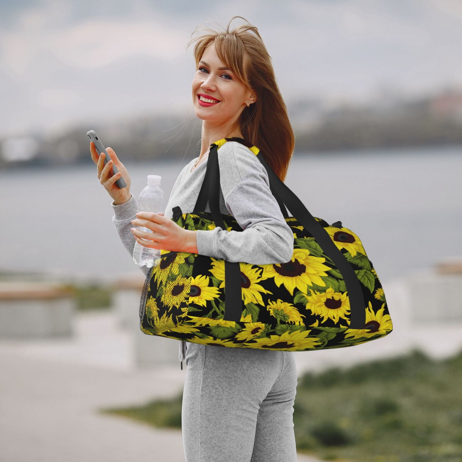 Picia Sunflowers In Vintage Print Travel Duffle Bag,Weekender Bags for Women with Shoe Compartment, Gym Duffel Bag with Wet Pocket, Hospital Bags for Labor and Delivery