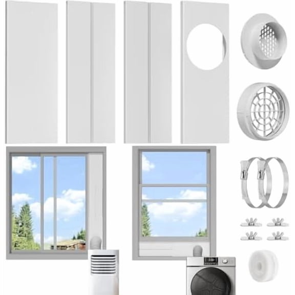 Dryer Vent Window Kit, Window Vent Kit Fit with 4” Ducting Dryer Vent Hose & 5.9” AC Hose for Sliding Window, Adjustable Vent Kit for Inline Duct Fans, Air Conditioner, Dryer, Grow Tents
