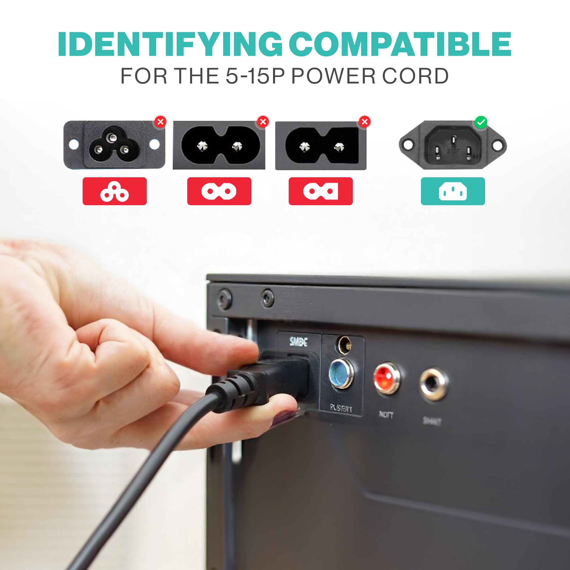Universal 3FT 3 Prong Power Cord C13 AC Electric Cable For Computer, Monitor, TV, Appliance