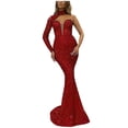thumbnail image 2 of Leesechin Summer Dresses for Women Ladies Solid Sequins Thin One Shoulder Sleeve -Skew Collar Dress, 2 of 6