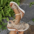 thumbnail image 5 of Espadrilles for Women Straw Braided Strappy Wedge Sandals Casual Summer Beach Shoes Open Toe Ankle Strap Platform Wedges Silver Size 6, 5 of 8