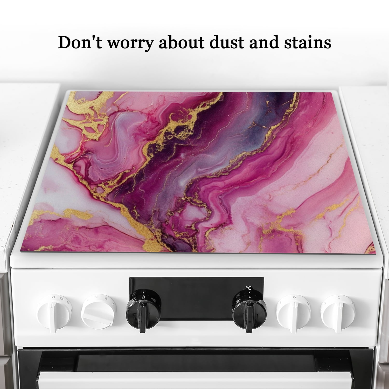 Stove Cover For Gas Stove, Pink Gold Marble Print Modern Decorative Glass Induction Cooktop Protector, Foldable Multifunctional Protector Mat for Kitchen RV (28×20 Inch)