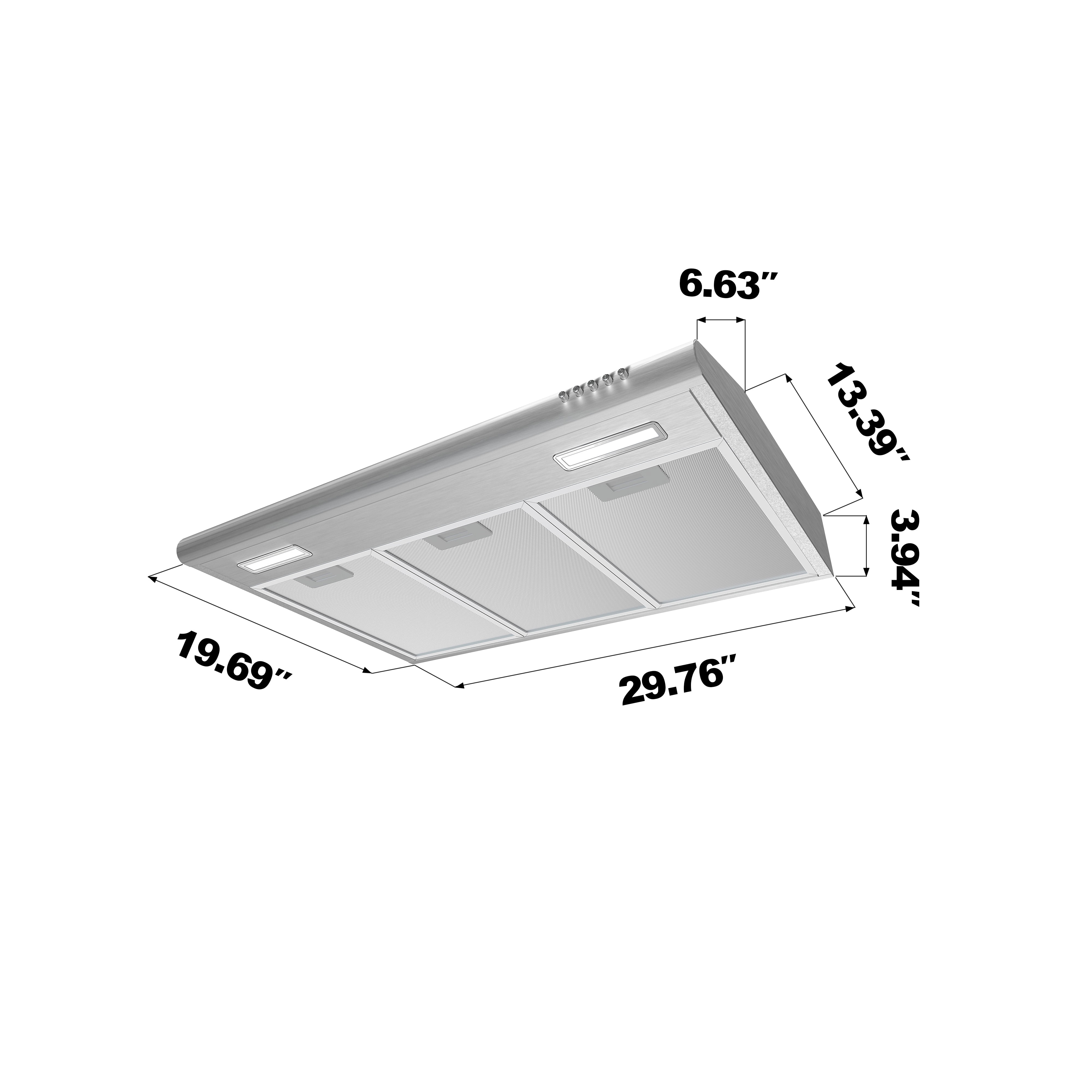 CIARRA Under Cabinet Range Hood 30 inch Slim Vent Hood for Kitchen in Stainless Steel with 3 Speed Exhaust Fan, Push Button,CAS918B75