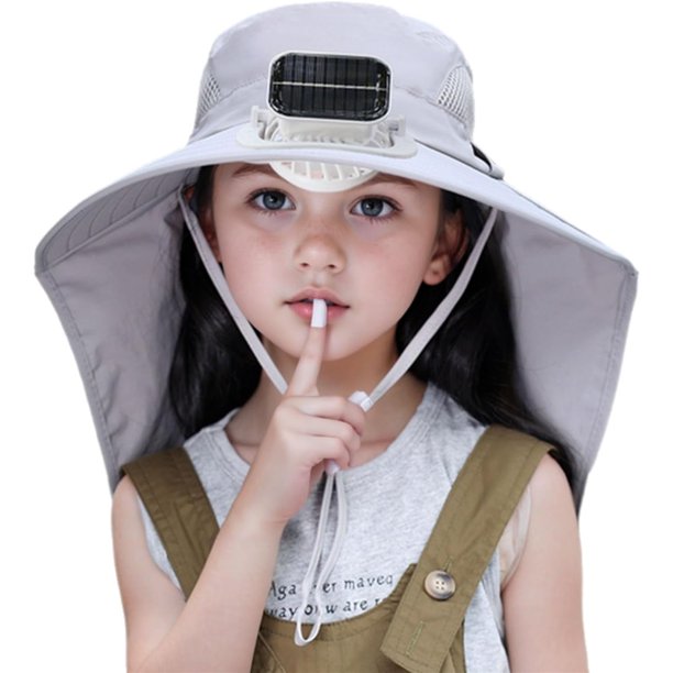 Sombrero de sol para niños con ventilador solar incorporado - Sombrero ajustable de protección UV para niños pequeños, transpirable y de ala ancha para actividades al aire libre en verano