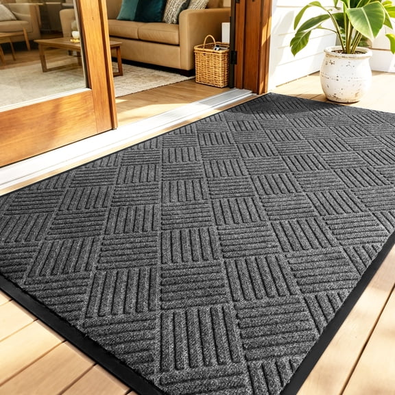 PPOSFPH 3' x 5' Entrance Doormat, Non Slip Front Door Mat Commercial Rug, Indoor Outdoor Mat Entry Rug for High Traffic Area, Gray