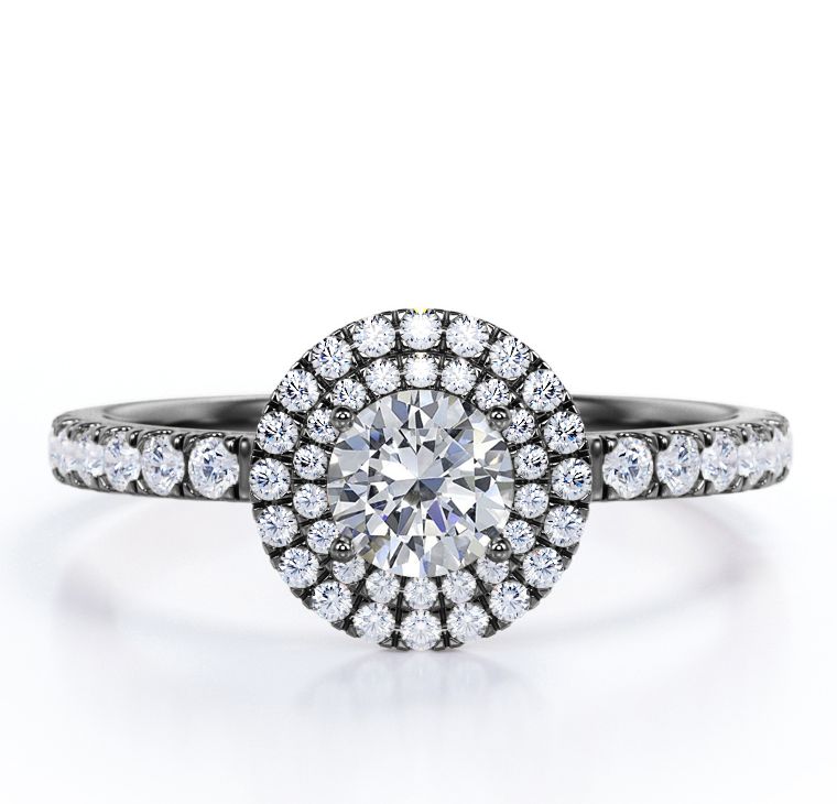 Pave Accented 1.25 Carat Round Shaped Duo Halo Set Engagement Ring in