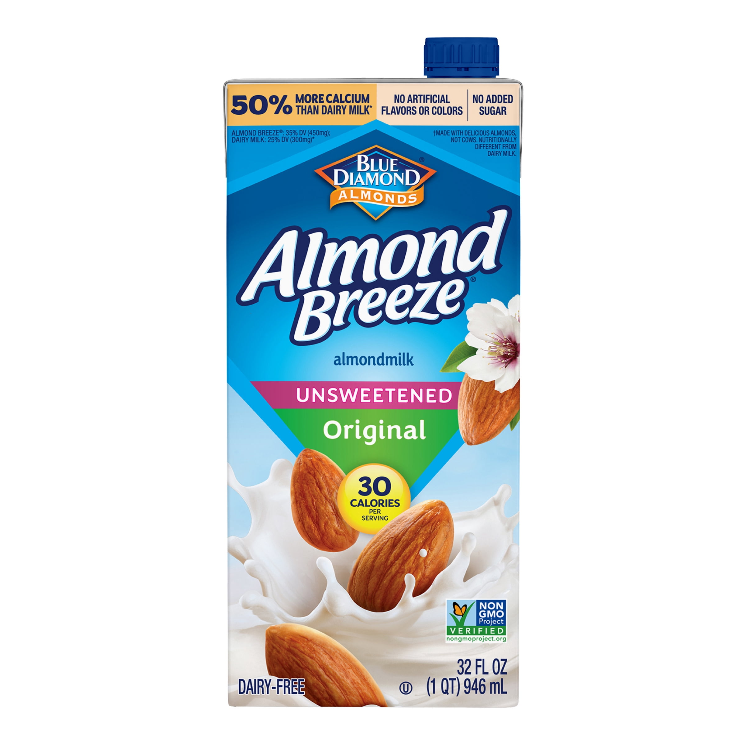 (2 pack) Almond Breeze Shelf-Stable Unsweetened Original Dairy-Free Almondmilk, 32 oz