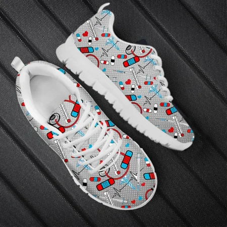 

2024 Ladies Flat Shoes Gradient Medical Facilities Pattern Lace-up Casual Sneakers for Women Light Enfermera Zapatos