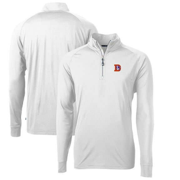 Men's Cutter & Buck White Denver Broncos Adapt Eco Knit Stretch Recycled Quarter-Zip Throwback Pullover Top
