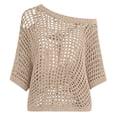 thumbnail image 5 of RongHuan Womens Summer Tops Scoop Neck Short Sleeve Sweater Casual Crochet Hollow Out Knit Pullover Shirts Beach Coverup, 5 of 7