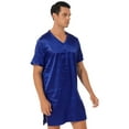 thumbnail image 2 of Kaerm Men's Silk Satin Nightshirt Nightgown Short Sleeve V-neck Casual Loungewear Top Shirt Sleepwear Royal Blue 4XL, 2 of 7