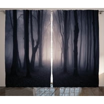 Ambesonne Forest Curtains 2 Panel Set, Deep in Spooky Jungle, 108" x 84", Dark Grey Purple