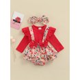 thumbnail image 2 of Xingqing 2 Pcs Barboteuse Côtelée pour Bébé Filles Manches Longues Imprimé Cerf Ensemble Bandeau Rouge 9-12 Mois, 2 of 9