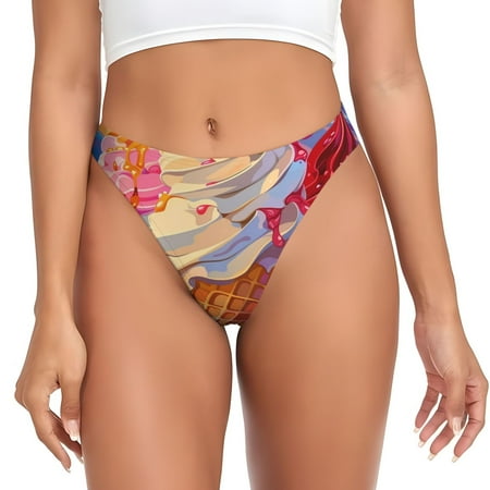 Qokaie Trio Of Dripping Cones Printed Women s Cotton Thong Underwear  Sexy Breathable Panties G-string-XX-Large