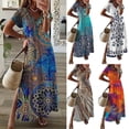 thumbnail image 3 of Vestido de verano largo suelto floral bohemio para mujer de talla grande Kaftan informal de verano Maxi Dresslake blue3XL, 3 of 3