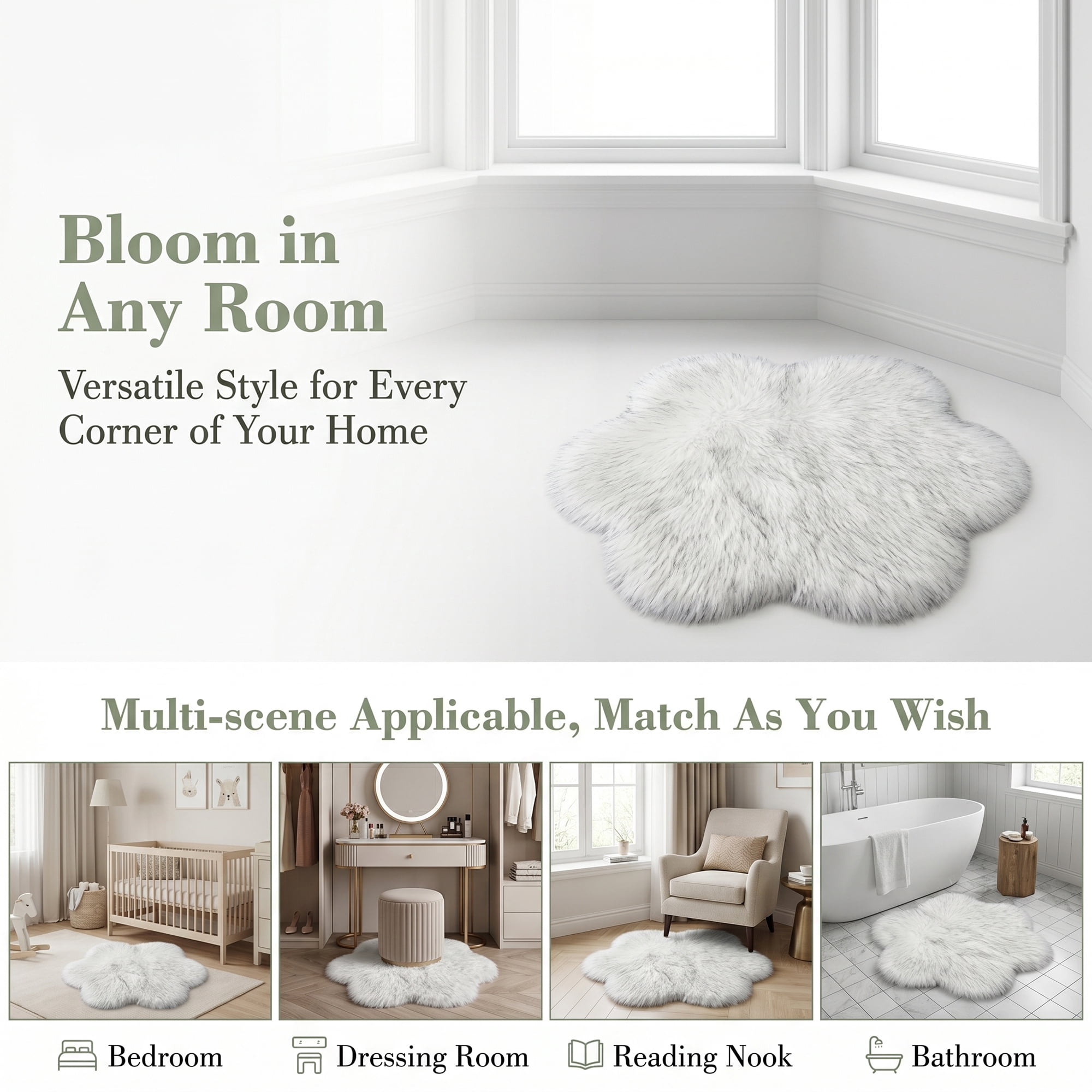 Unique Bargains Shaggy Flower Area Rug Fluffy Non-Slip Fuzzy Carpet 20" x 20" White Black