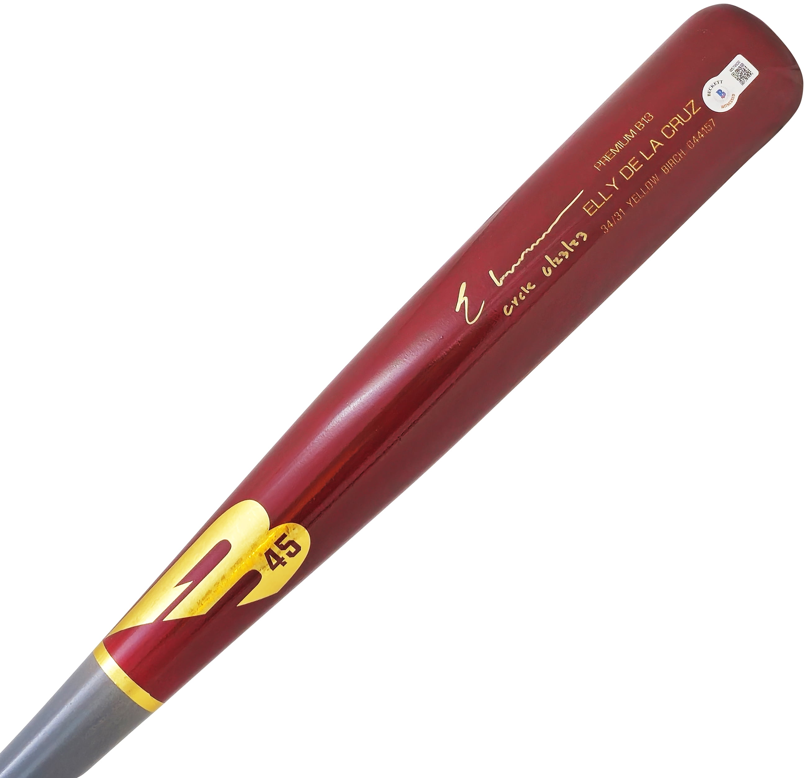 Elly De La Cruz Autographed Red B45 Player Model Baseball Bat Cincinnati Reds "Cycle 6/23/23" Beckett BAS Witness 222802