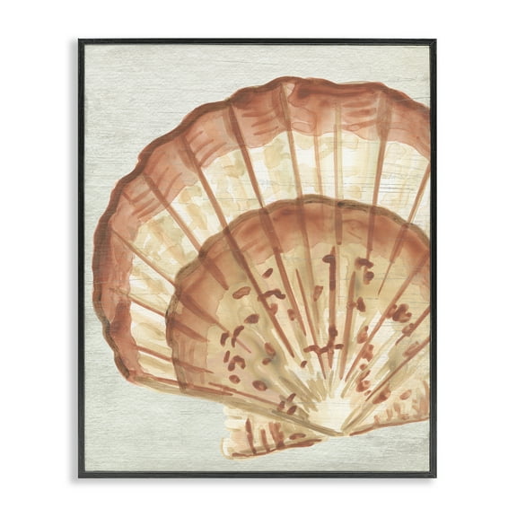 Stupell Industries Clam Shell in Beige Nautical & Beach Painting Black Framed Art Print Wall Art, 11 x 14