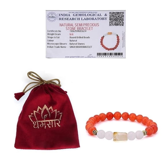 Dharmsaar Leo Zodiac Bracelet with Orange Beads | Simha Astrology Bracelet for Confidence, Strength & Spiritual Energy | Unisex Healing Crystal Jewelry | Free Size