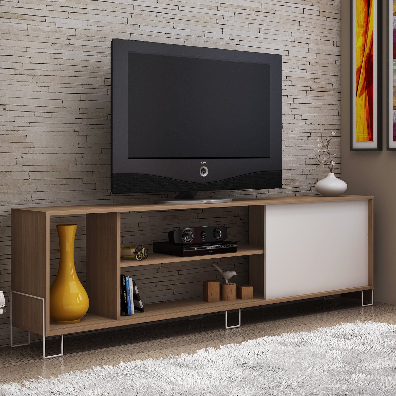 Nacka TV Stand 2.0 with 4 shelves in Oak and White - image 2 of 10