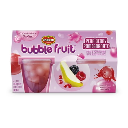 (4 Cups) Del Monte Pear Berry Pomegranate Bubble Fruit Cups, 4 oz
