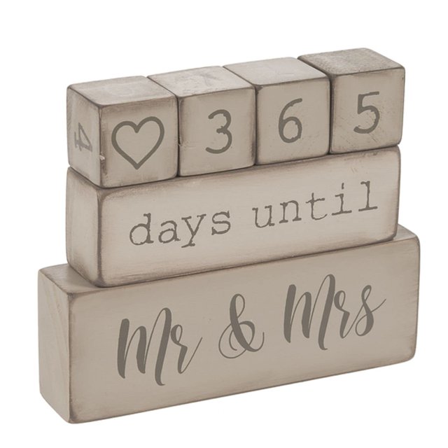 Calendario con cuenta regresiva Ganz, bloque de madera, para el día de la boda, 6 unidades
