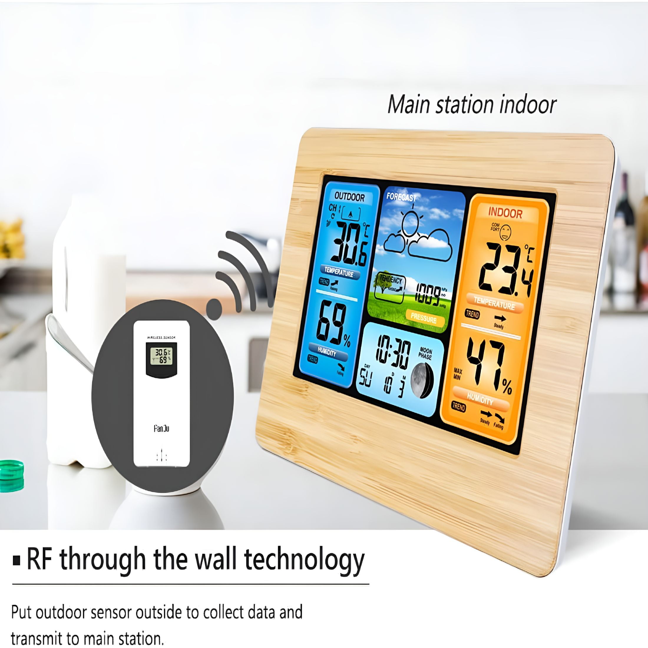 GJX 2026 New Weather Station with Outdoor Sensor,Thermometer,Hygrometer,Indoor and Outdoor Radio Weather Station °C/°F,Date,Weekend,Moon Phases,Daily Alarm